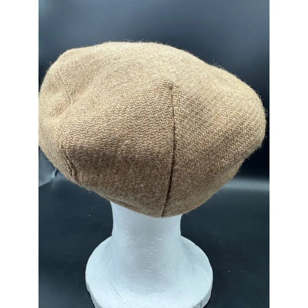 Vintage Wool‎ Newsboy Beret Small Beige Houndstooth Feel EUC